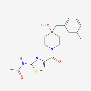 molecular formula C19H23N3O3S B7217832 N-[4-[4-hydroxy-4-[(3-methylphenyl)methyl]piperidine-1-carbonyl]-1,3-thiazol-2-yl]acetamide 