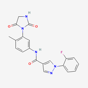 molecular formula C20H16FN5O3 B7217927 N-[3-(2,5-dioxoimidazolidin-1-yl)-4-methylphenyl]-1-(2-fluorophenyl)pyrazole-4-carboxamide 