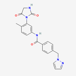 molecular formula C21H19N5O3 B7217930 N-[3-(2,5-dioxoimidazolidin-1-yl)-4-methylphenyl]-4-(pyrazol-1-ylmethyl)benzamide 
