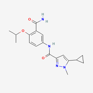 molecular formula C18H22N4O3 B7218069 N-(3-carbamoyl-4-propan-2-yloxyphenyl)-5-cyclopropyl-1-methylpyrazole-3-carboxamide 