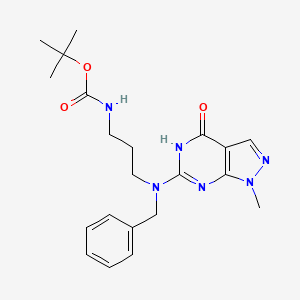 molecular formula C21H28N6O3 B7218471 tert-butyl N-[3-[benzyl-(1-methyl-4-oxo-5H-pyrazolo[3,4-d]pyrimidin-6-yl)amino]propyl]carbamate 