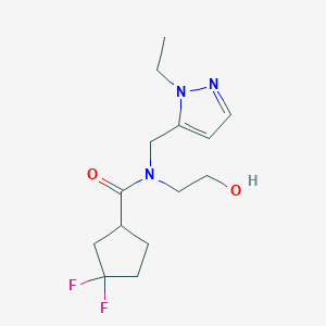 molecular formula C14H21F2N3O2 B7218605 N-[(2-ethylpyrazol-3-yl)methyl]-3,3-difluoro-N-(2-hydroxyethyl)cyclopentane-1-carboxamide 