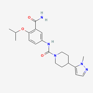 molecular formula C20H27N5O3 B7219016 N-(3-carbamoyl-4-propan-2-yloxyphenyl)-4-(2-methylpyrazol-3-yl)piperidine-1-carboxamide 