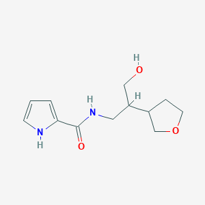 molecular formula C12H18N2O3 B7219036 N-[3-hydroxy-2-(oxolan-3-yl)propyl]-1H-pyrrole-2-carboxamide 