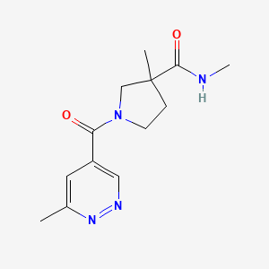 molecular formula C13H18N4O2 B7219085 N,3-dimethyl-1-(6-methylpyridazine-4-carbonyl)pyrrolidine-3-carboxamide 