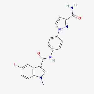 molecular formula C20H16FN5O2 B7219103 N-[4-(3-carbamoylpyrazol-1-yl)phenyl]-5-fluoro-1-methylindole-3-carboxamide 