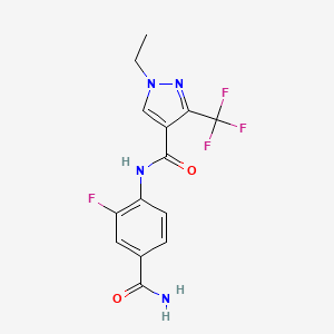 molecular formula C14H12F4N4O2 B7219323 N-(4-carbamoyl-2-fluorophenyl)-1-ethyl-3-(trifluoromethyl)pyrazole-4-carboxamide 
