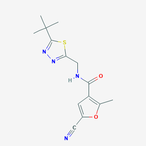 molecular formula C14H16N4O2S B7219337 N-[(5-tert-butyl-1,3,4-thiadiazol-2-yl)methyl]-5-cyano-2-methylfuran-3-carboxamide 