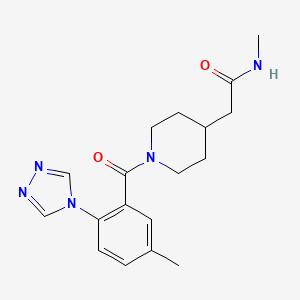 molecular formula C18H23N5O2 B7219348 N-methyl-2-[1-[5-methyl-2-(1,2,4-triazol-4-yl)benzoyl]piperidin-4-yl]acetamide 