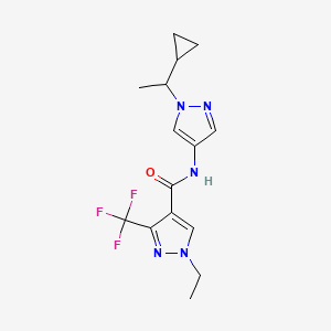 molecular formula C15H18F3N5O B7219400 N-[1-(1-cyclopropylethyl)pyrazol-4-yl]-1-ethyl-3-(trifluoromethyl)pyrazole-4-carboxamide 