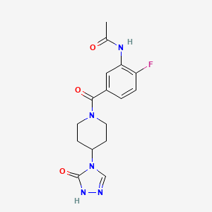 molecular formula C16H18FN5O3 B7219925 N-[2-fluoro-5-[4-(5-oxo-1H-1,2,4-triazol-4-yl)piperidine-1-carbonyl]phenyl]acetamide 