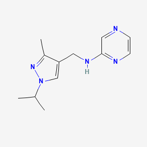 molecular formula C12H17N5 B7220174 N-[(3-methyl-1-propan-2-ylpyrazol-4-yl)methyl]pyrazin-2-amine 
