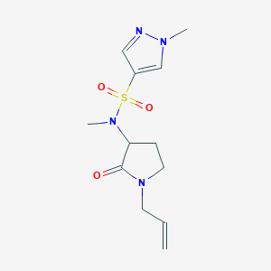 molecular formula C12H18N4O3S B7220209 N,1-dimethyl-N-(2-oxo-1-prop-2-enylpyrrolidin-3-yl)pyrazole-4-sulfonamide 