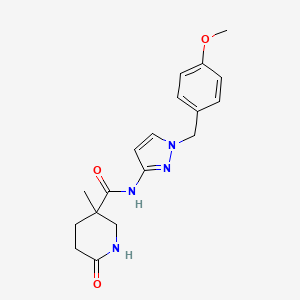 molecular formula C18H22N4O3 B7220347 N-[1-[(4-methoxyphenyl)methyl]pyrazol-3-yl]-3-methyl-6-oxopiperidine-3-carboxamide 