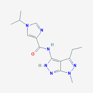 molecular formula C14H19N7O B7220555 N-(4-ethyl-6-methyl-2H-pyrazolo[3,4-c]pyrazol-3-yl)-1-propan-2-ylimidazole-4-carboxamide 
