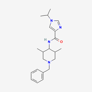 molecular formula C21H30N4O B7220600 N-(1-benzyl-3,5-dimethylpiperidin-4-yl)-1-propan-2-ylimidazole-4-carboxamide 