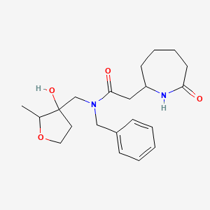 molecular formula C21H30N2O4 B7220685 N-benzyl-N-[(3-hydroxy-2-methyloxolan-3-yl)methyl]-2-(7-oxoazepan-2-yl)acetamide 