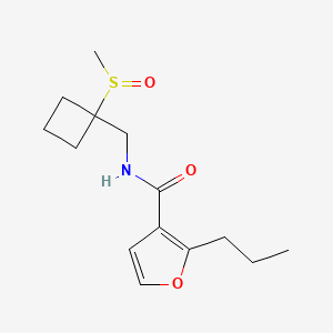 molecular formula C14H21NO3S B7220688 N-[(1-methylsulfinylcyclobutyl)methyl]-2-propylfuran-3-carboxamide 