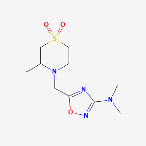 molecular formula C10H18N4O3S B7220790 N,N-dimethyl-5-[(3-methyl-1,1-dioxo-1,4-thiazinan-4-yl)methyl]-1,2,4-oxadiazol-3-amine 