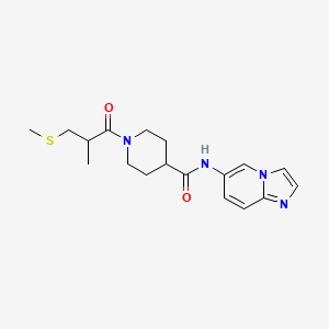 molecular formula C18H24N4O2S B7221038 N-imidazo[1,2-a]pyridin-6-yl-1-(2-methyl-3-methylsulfanylpropanoyl)piperidine-4-carboxamide 