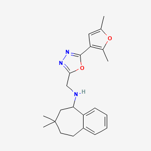 molecular formula C22H27N3O2 B7221059 N-[[5-(2,5-dimethylfuran-3-yl)-1,3,4-oxadiazol-2-yl]methyl]-7,7-dimethyl-5,6,8,9-tetrahydrobenzo[7]annulen-5-amine 
