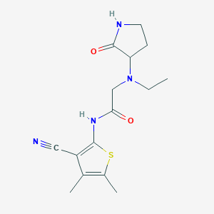 molecular formula C15H20N4O2S B7221103 N-(3-cyano-4,5-dimethylthiophen-2-yl)-2-[ethyl-(2-oxopyrrolidin-3-yl)amino]acetamide 