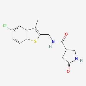 molecular formula C15H15ClN2O2S B7221147 N-[(5-chloro-3-methyl-1-benzothiophen-2-yl)methyl]-5-oxopyrrolidine-3-carboxamide 