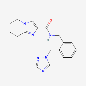 molecular formula C18H20N6O B7221333 N-[[2-(1,2,4-triazol-1-ylmethyl)phenyl]methyl]-5,6,7,8-tetrahydroimidazo[1,2-a]pyridine-2-carboxamide 