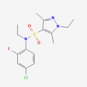 molecular formula C15H19ClFN3O2S B7221352 N-(4-chloro-2-fluorophenyl)-N,1-diethyl-3,5-dimethylpyrazole-4-sulfonamide 
