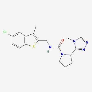 molecular formula C18H20ClN5OS B7221367 N-[(5-chloro-3-methyl-1-benzothiophen-2-yl)methyl]-2-(4-methyl-1,2,4-triazol-3-yl)pyrrolidine-1-carboxamide 