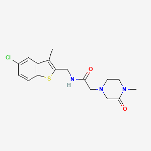 molecular formula C17H20ClN3O2S B7221462 N-[(5-chloro-3-methyl-1-benzothiophen-2-yl)methyl]-2-(4-methyl-3-oxopiperazin-1-yl)acetamide 