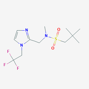 molecular formula C12H20F3N3O2S B7221505 N,2,2-trimethyl-N-[[1-(2,2,2-trifluoroethyl)imidazol-2-yl]methyl]propane-1-sulfonamide 