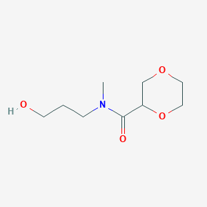 molecular formula C9H17NO4 B7221559 N-(3-hydroxypropyl)-N-methyl-1,4-dioxane-2-carboxamide 