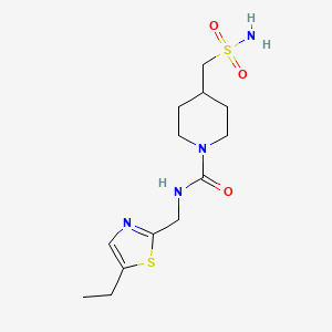 molecular formula C13H22N4O3S2 B7221771 N-[(5-ethyl-1,3-thiazol-2-yl)methyl]-4-(sulfamoylmethyl)piperidine-1-carboxamide 