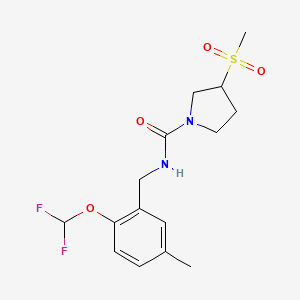 molecular formula C15H20F2N2O4S B7221793 N-[[2-(difluoromethoxy)-5-methylphenyl]methyl]-3-methylsulfonylpyrrolidine-1-carboxamide 