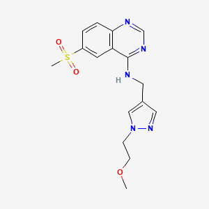 molecular formula C16H19N5O3S B7221830 N-[[1-(2-methoxyethyl)pyrazol-4-yl]methyl]-6-methylsulfonylquinazolin-4-amine 
