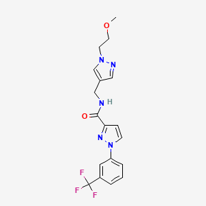 molecular formula C18H18F3N5O2 B7221979 N-[[1-(2-methoxyethyl)pyrazol-4-yl]methyl]-1-[3-(trifluoromethyl)phenyl]pyrazole-3-carboxamide 