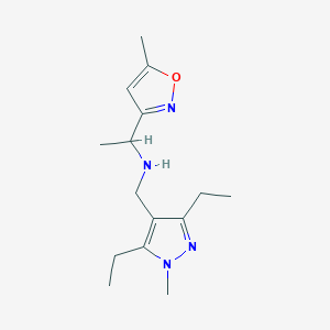 molecular formula C15H24N4O B7222176 N-[(3,5-diethyl-1-methylpyrazol-4-yl)methyl]-1-(5-methyl-1,2-oxazol-3-yl)ethanamine 