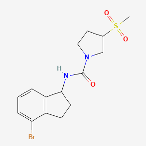 molecular formula C15H19BrN2O3S B7222286 N-(4-bromo-2,3-dihydro-1H-inden-1-yl)-3-methylsulfonylpyrrolidine-1-carboxamide 