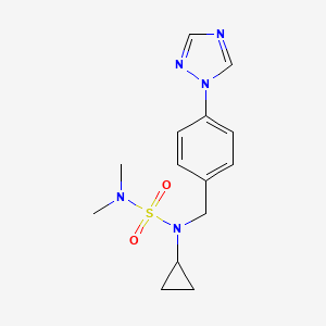 molecular formula C14H19N5O2S B7222972 N-(dimethylsulfamoyl)-N-[[4-(1,2,4-triazol-1-yl)phenyl]methyl]cyclopropanamine 