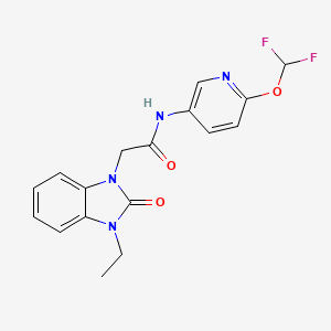 molecular formula C17H16F2N4O3 B7222996 N-[6-(difluoromethoxy)pyridin-3-yl]-2-(3-ethyl-2-oxobenzimidazol-1-yl)acetamide 