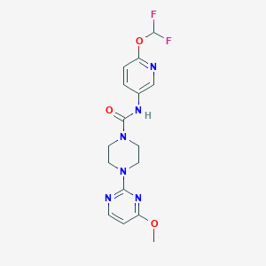 molecular formula C16H18F2N6O3 B7223033 N-[6-(difluoromethoxy)pyridin-3-yl]-4-(4-methoxypyrimidin-2-yl)piperazine-1-carboxamide 