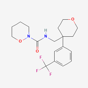 molecular formula C18H23F3N2O3 B7223091 N-[[4-[3-(trifluoromethyl)phenyl]oxan-4-yl]methyl]oxazinane-2-carboxamide 