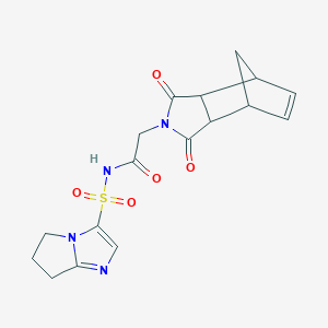 molecular formula C17H18N4O5S B7223130 N-(6,7-dihydro-5H-pyrrolo[1,2-a]imidazol-3-ylsulfonyl)-2-(3,5-dioxo-4-azatricyclo[5.2.1.02,6]dec-8-en-4-yl)acetamide 