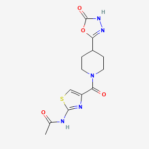 molecular formula C13H15N5O4S B7223385 N-[4-[4-(2-oxo-3H-1,3,4-oxadiazol-5-yl)piperidine-1-carbonyl]-1,3-thiazol-2-yl]acetamide 