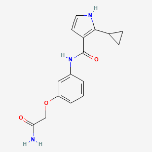 molecular formula C16H17N3O3 B7223546 N-[3-(2-amino-2-oxoethoxy)phenyl]-2-cyclopropyl-1H-pyrrole-3-carboxamide 