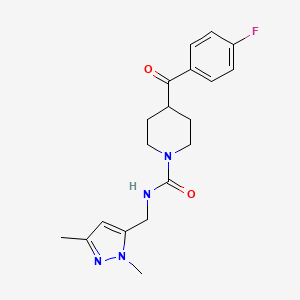 molecular formula C19H23FN4O2 B7224056 N-[(2,5-dimethylpyrazol-3-yl)methyl]-4-(4-fluorobenzoyl)piperidine-1-carboxamide 
