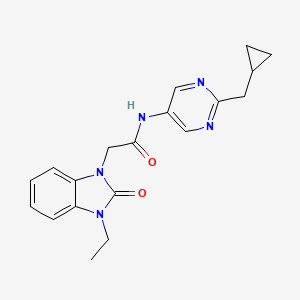 molecular formula C19H21N5O2 B7224114 N-[2-(cyclopropylmethyl)pyrimidin-5-yl]-2-(3-ethyl-2-oxobenzimidazol-1-yl)acetamide 