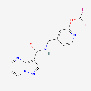 molecular formula C14H11F2N5O2 B7224313 N-[[2-(difluoromethoxy)pyridin-4-yl]methyl]pyrazolo[1,5-a]pyrimidine-3-carboxamide 