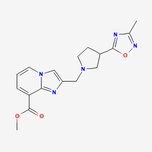 molecular formula C17H19N5O3 B7224583 Methyl 2-[[3-(3-methyl-1,2,4-oxadiazol-5-yl)pyrrolidin-1-yl]methyl]imidazo[1,2-a]pyridine-8-carboxylate 